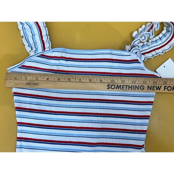 Heatherly Raina Striped Ruffle Strap Knit Bodysuit Multi Women's Size LP NWT - Picture 7 of 9